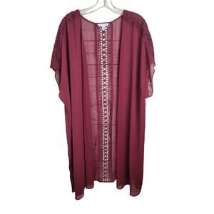 Boutique Womens 3X Burgundy Sheer Lace Kimono Cardigan Boho Duster Plus